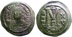 Ancient Coins - Justinian I AE39 Follis. year 15. Constantinople