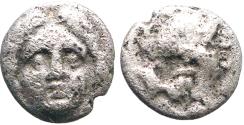Ancient Coins - Selge, Pisidia AR10 Obol. Gorgoneion / Athena in helmet