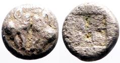 Ancient Coins - Lesbos, Mytilene AR8 Hemiobol. Confronting boar heads / Incuse