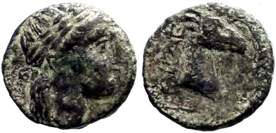Ancient Coins - Aeolis, Aigai. AE18 Apollo / Goat