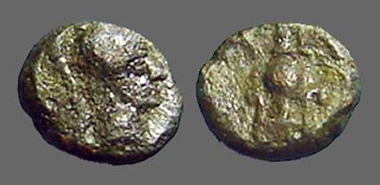 Ancient Coins - Aeolis,  Larissa Phrikonis AE9 Helmeted Athena / Amphora, caduceus