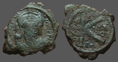 Ancient Coins - Justinian I AE17 facing bust 1/2 Follis.  Thessalonica