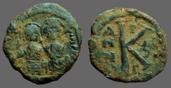 Ancient Coins - Justin II & Sophia AE19 1/2 follis. year 6  Thessalonica