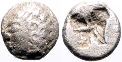 Ancient Coins - Ionia, Kolophon AR5 Obol. Archaic head of Apollo to left.