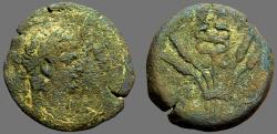 Ancient Coins - Claudius AE25 Diobol. Corn ear bound with caduceus at center