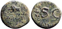 Ancient Coins - Claudius AE15 Quadrans. hande holding scales.  Rome