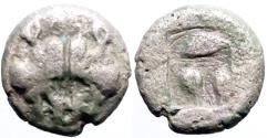 Ancient Coins - Lesbos, Mytilene AR10 Obol. Confronting boar heads / Incuse