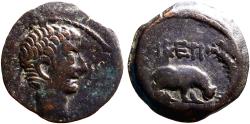 Ancient Coins - Tiberius AE19 Obol. Hippopotamus Alexandria, Egypt