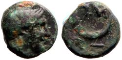 Ancient Coins - Troas, Sigeion AE9 Helmeted Athena / Crescent in square