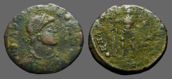 Ancient Coins - Arcadius AE2 GLORIA ROMANORVM  Arcadius w. standard & shield. 