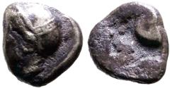 Ancient Coins - Ionia, Phokaia. AR10 Diobol. Athena / quadripartite incuse