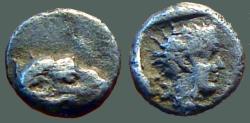 Ancient Coins - Kebren, Troas AR9 Hemiobol.  Ram hd rt / youthful head of Apollo