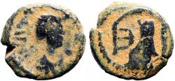 Ancient Coins - Justin I AE12 Pentanummium, Tyche of Antioch in shrine, Antioch.