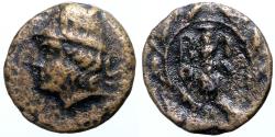 Ancient Coins - Troas, Birytis AE11 Kabeiros w. pileos / Club in wreath