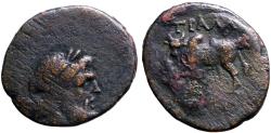 Ancient Coins - Lydia, Tralles AE18 Zeus / Bull walking