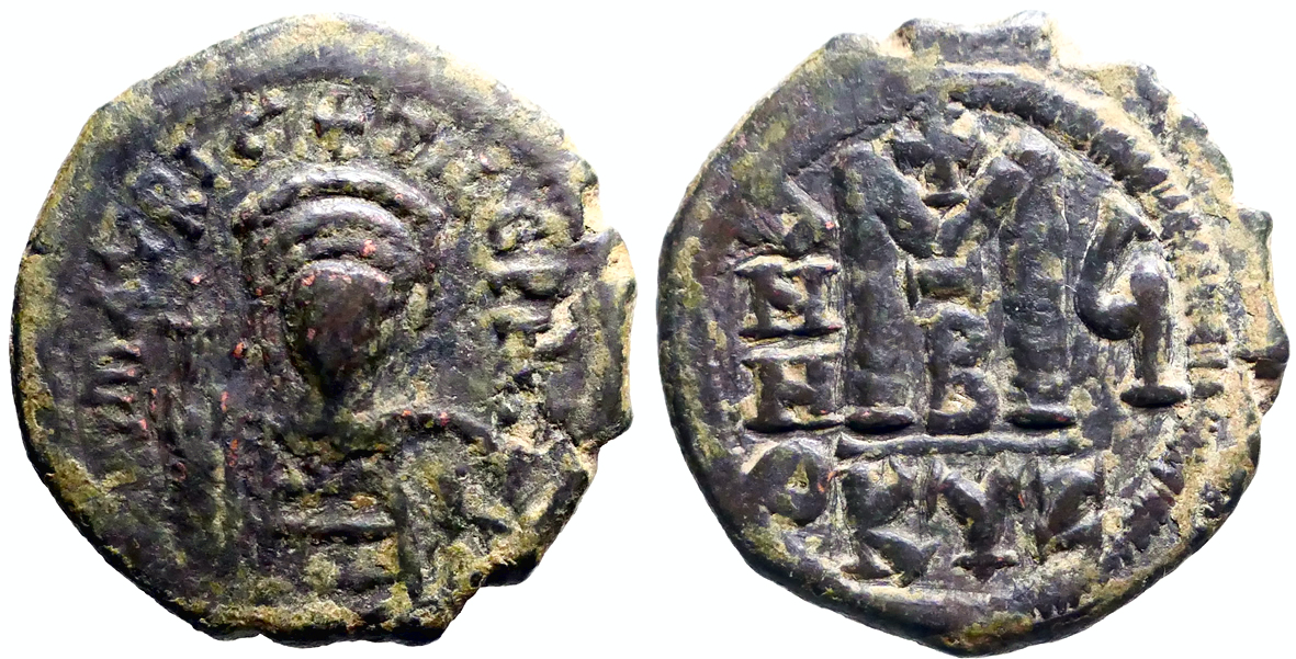 Maurice Tiberius AE27 Follis. Cyzicus year 5 | Byzantine Coins