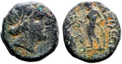 Ancient Coins - Seleukid. Antiochos III AE11 Apollo / Apollo w. bow & arrow