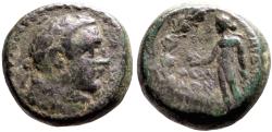 Ancient Coins - Sardes, Lydia AE15 Herakles / Apollo w. bird & laurel branch