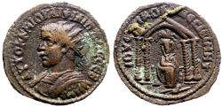 Ancient Coins - Philip II AE25 Nisibis, Mesopotamia.  Tyche in tetrastyle temple