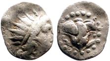 Ancient Coins - Islands off Caria, Rhodos. AR12 Diobol. Helios / Rose