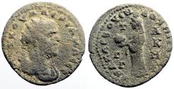 Ancient Coins - Valerian I AE25 Hexassarion. Cilicia, Anazarbus. Tyche holding agonistic crown