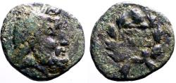 Ancient Coins - Phrygia, Eumeneia AE16 Zeus / City name in wreath