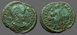 Ancient Coins - Valentinian II AE3 Constantinopolis seated w. globe & spear. Antioch, Turkey