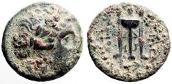 Ancient Coins - Antiochos II Theos AE16 Apollo / Tripod Altar