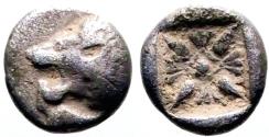 Ancient Coins - Ionia, Miletos AR diobol. Lion / incuse Stellate pattern