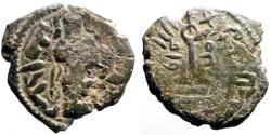 Ancient Coins - Arab Byzantine AE17 Fals.  Standing Caliph / Cross potent on 3 steps