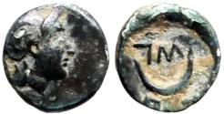 Ancient Coins - Troas, Sigeion AE9.5 Helmeted Athena / Crescent