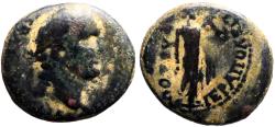Ancient Coins - Vespasian AE20 Assarion. Phrygia, Hierapolis. Apollo w. lyre & plectrum