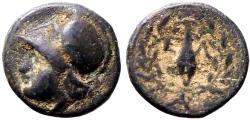 Ancient Coins - Aeolis, Elaia AE11 Athena / Grain ear in wreath