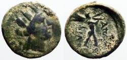 Ancient Coins - Phrygia, Apameia AE16 Turreted Tyche / Marsyas playing aulos