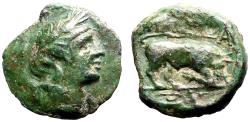 Ancient Coins - Sicily AE13 Female / Bull