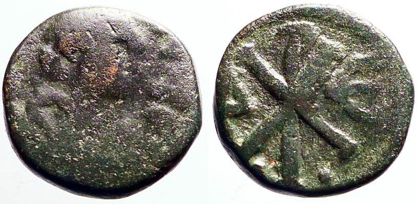 Ancient Coins - Justin I AE pentanummium  Chi-Rho Constantinople.