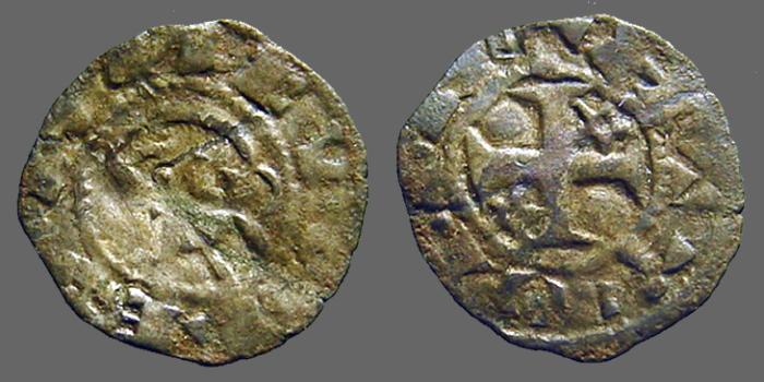 World Coins - Alfonso I 17mm billon denaro. bust left / Cross w. stars.  