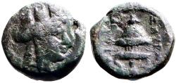 Ancient Coins - Ionia, Smyrna AE10.5 Turreted Tyche / Fire Altar