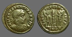 Ancient Coins - Delmatius AE3 GLORIA EXERCITVS  2 soldiers, 1 Standard