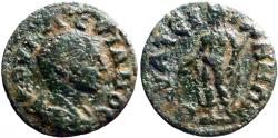 Ancient Coins - Valerian II AE17 Thyatira, Lydia.  Apollo w. branch & double axe
