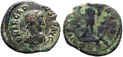 Ancient Coins - Arcadius AE16 follis. Arcadius in galley w. Victory. Thessalonica
