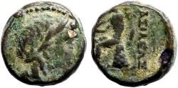 Ancient Coins - Seleukos III AE13 Artemis / Apollo Delphios seated on omphalos