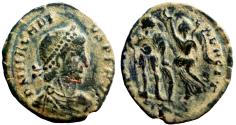 Ancient Coins - Arcadius AE18 Arcadius crowned by Victory