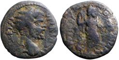 Ancient Coins - Septimius Severus AE22 Pisidia, Antioch. Mên holding scepter, crowning Nike