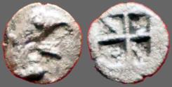 Ancient Coins - Ionia, Teos AR6 Tetartemorion.  Griffin Head / Incuse