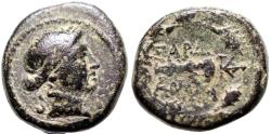 Ancient Coins - Lydia, Sardes, AE15 Apollo / Club within oak wreath