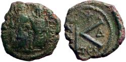 Ancient Coins - Justin II & Sophia AE20 1/2 follis year 4. Thessalonica
