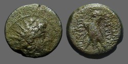 Ancient Coins - Seleukid. Antiochos VIII AE18, Rd Hd. of Antiochos right / Eagle standing left. 