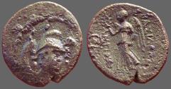 Ancient Coins - Antiochos I  AE15  Athena in triple crested helmet / Winged Nike stg left