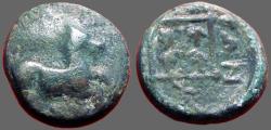 Ancient Coins - Thrace, Maroneia AE13 Horse / Grapes in square